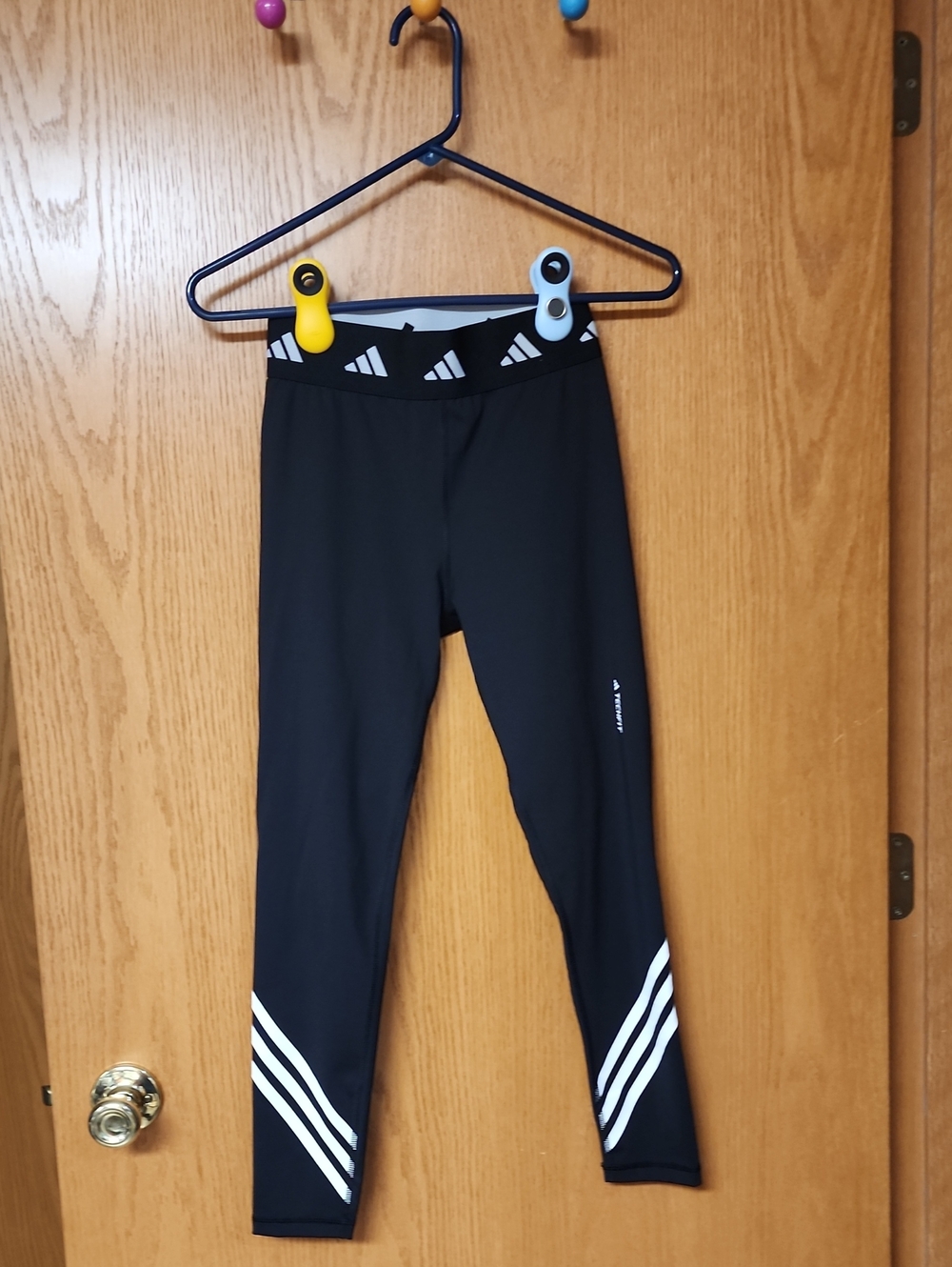 Adidas Black Athletic Leggings with White Stripe Detail womens S number 1019
